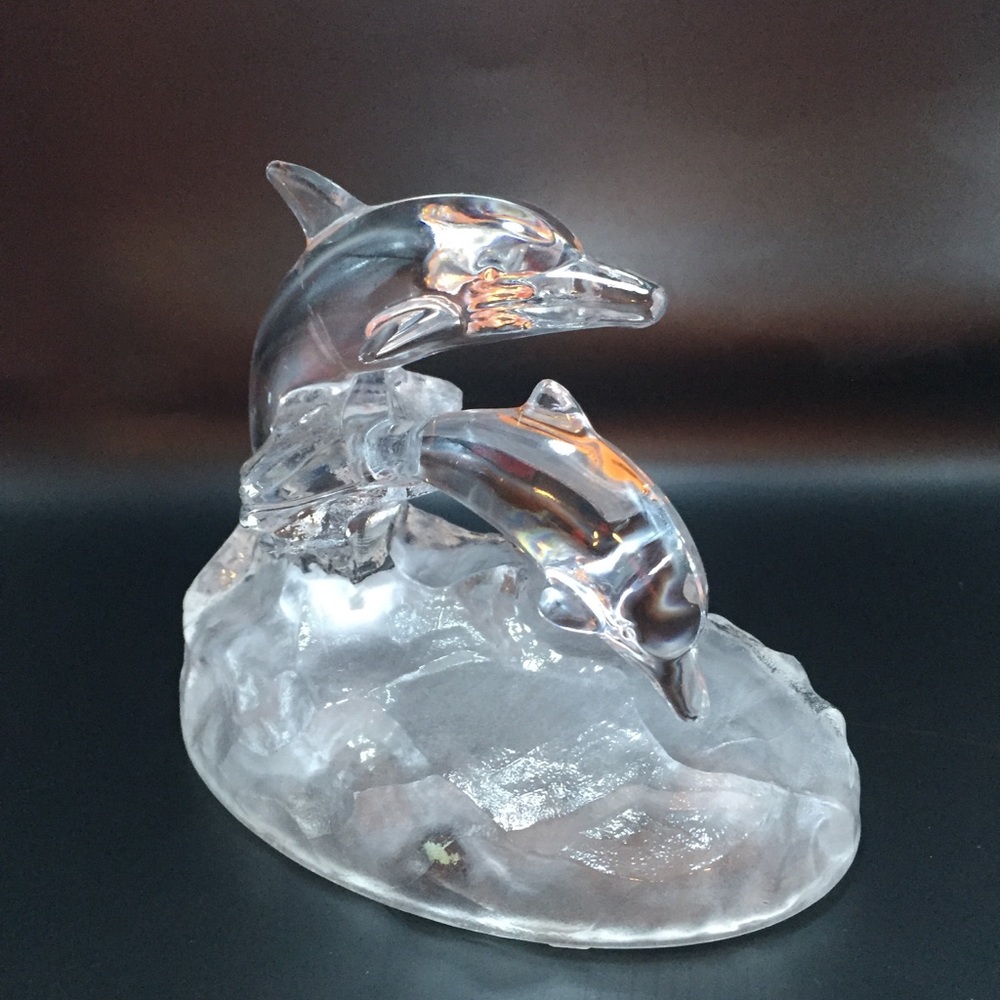 Cristal d'Arques 24% Crystal Dolphin Mom & Baby Figurine Glass Paperweig…